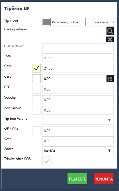 PLUS POS - Tipărește bon / Plată